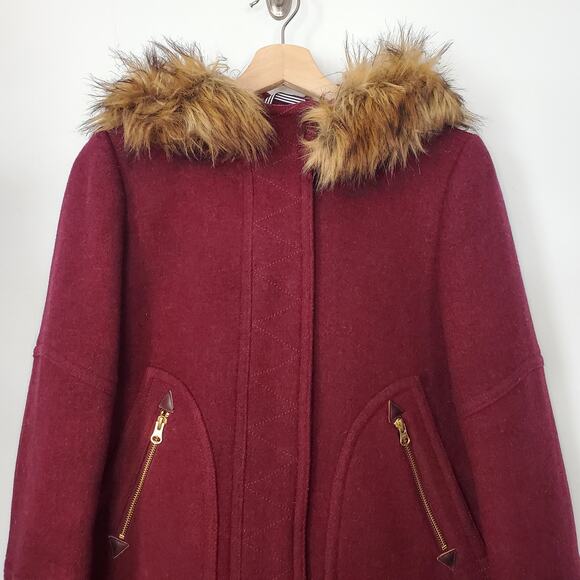 J. Crew Chateau Parka in Italian Stadium Cloth Wool Burgundy Red G9093 Size 4 - Picture 3 of 9